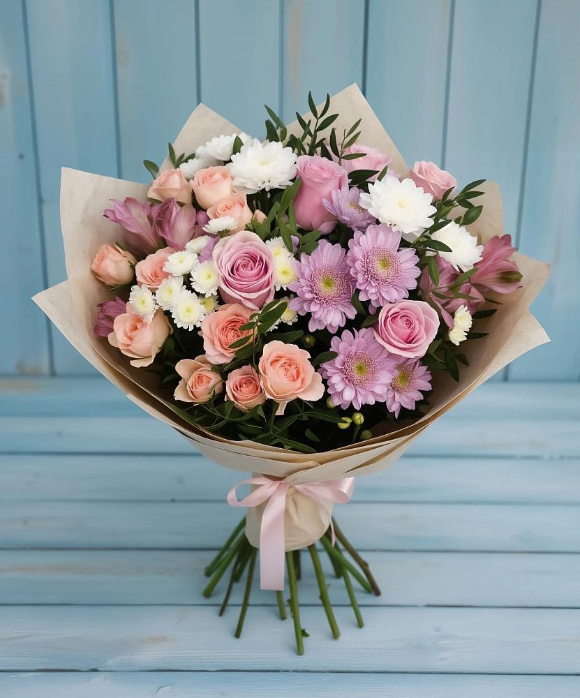 Букет цветов из: Хризантемы, Розы и Альстромерии в Спасске Пензенской области