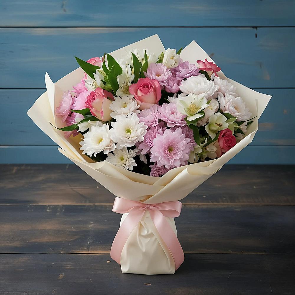 Букет цветов из: Хризантемы, Альстромерии и Розы в Спасске Пензенской области